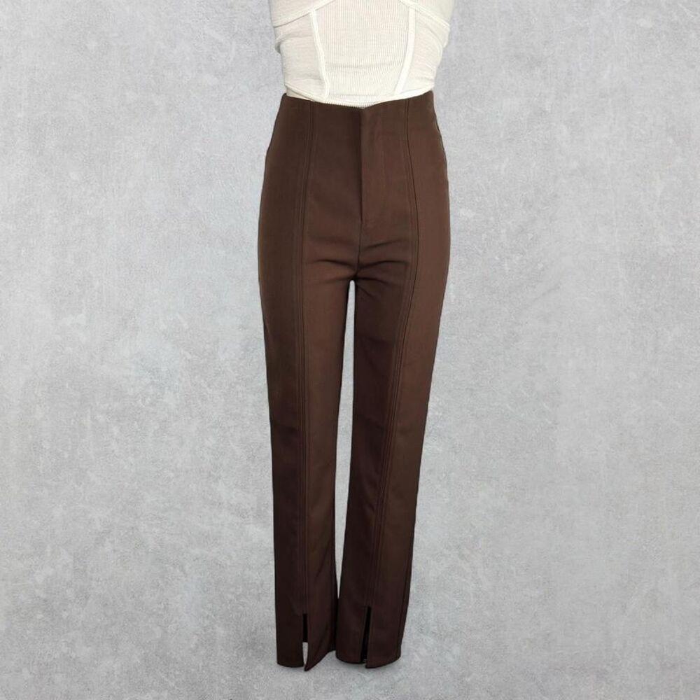 Edit by Nine Chocolate Brown Pleated High Waisted Split Hem Trousers